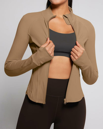 AVGO Women's Zip Up Lightweight Yoga Athletic Jacket Cream Coffee Size XS